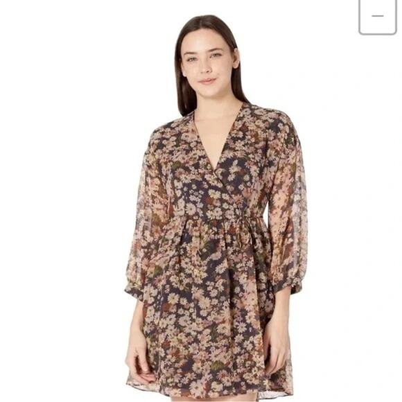 Madewell Long Sleeve Faux Wrap Mini Dress Medium Floral Fall Boho Cottagecore - Picture 3 of 11